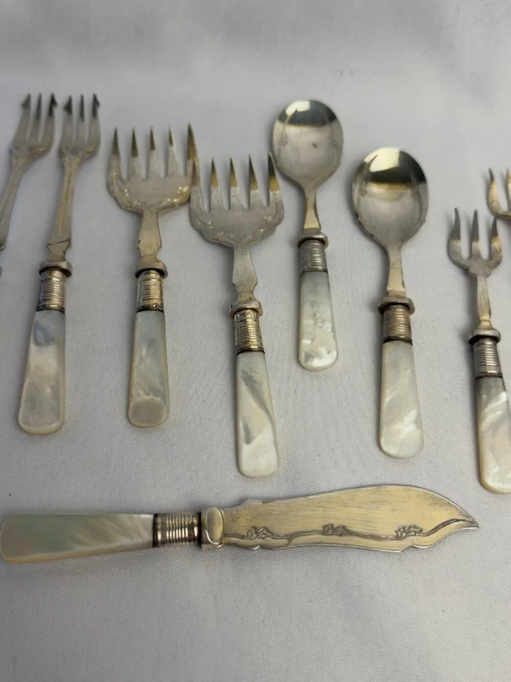 Antique JBS EPNS Mother of Pearl Flatware Sheffield England Silverplate 9 pcs.